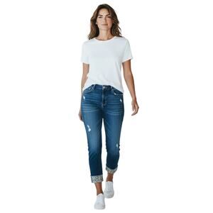 INC International Concepts Blue Distressed Cuffed Ankle Jeans